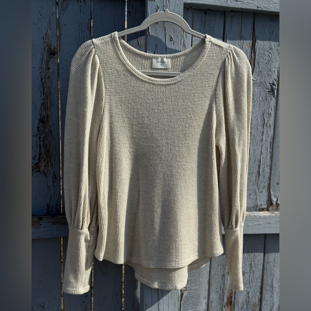 Everly Waffle Knit Long Sleeve Shirt Small Cream Textured Top Tunic Style Boho